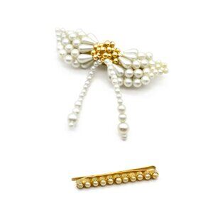 Fringe Beaded Hair Clip Barrette and Seed Pearl Bobby Pin, Faux Pearl